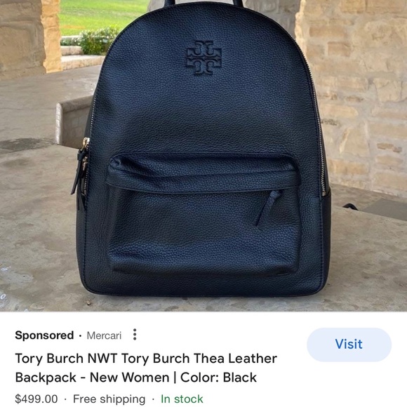 Tory Burch black pebbled leather large backpack.